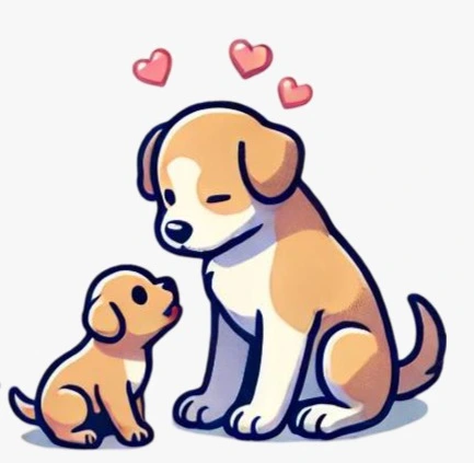 Cachorro interactuando con su madre con amor