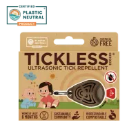 Thumbnail 200x200 for Empaque de TICKLESS® ECOKid, repelente ultrasónico de garrapatas para niños. Diseño ecológico en cartón con certificación Plastic Neutral, libre de químicos, biodegradable y compostable. Ideal para actividades al aire libre, con protección de hasta 6 meses.