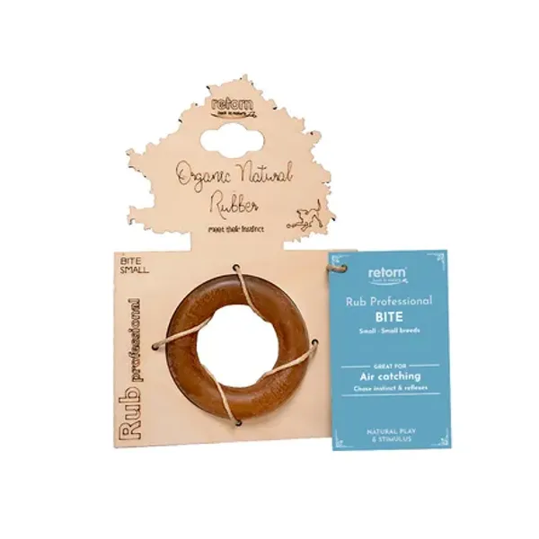 Aro mordedor ecológico de resina orgánica natural para perros. Juguete resistente y duradero, ideal para fortalecer la mandíbula y promover el ejercicio.