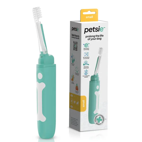 Cepillo de dientes para perros pequeños con diseño ergonómico y cabezal suave. Ayuda a eliminar la placa sin productos químicos ni vibraciones.